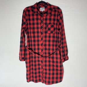 BC Clothing Red Black Check Plaid Button Up Long Sleeve Shirt Dress XL Cabincore